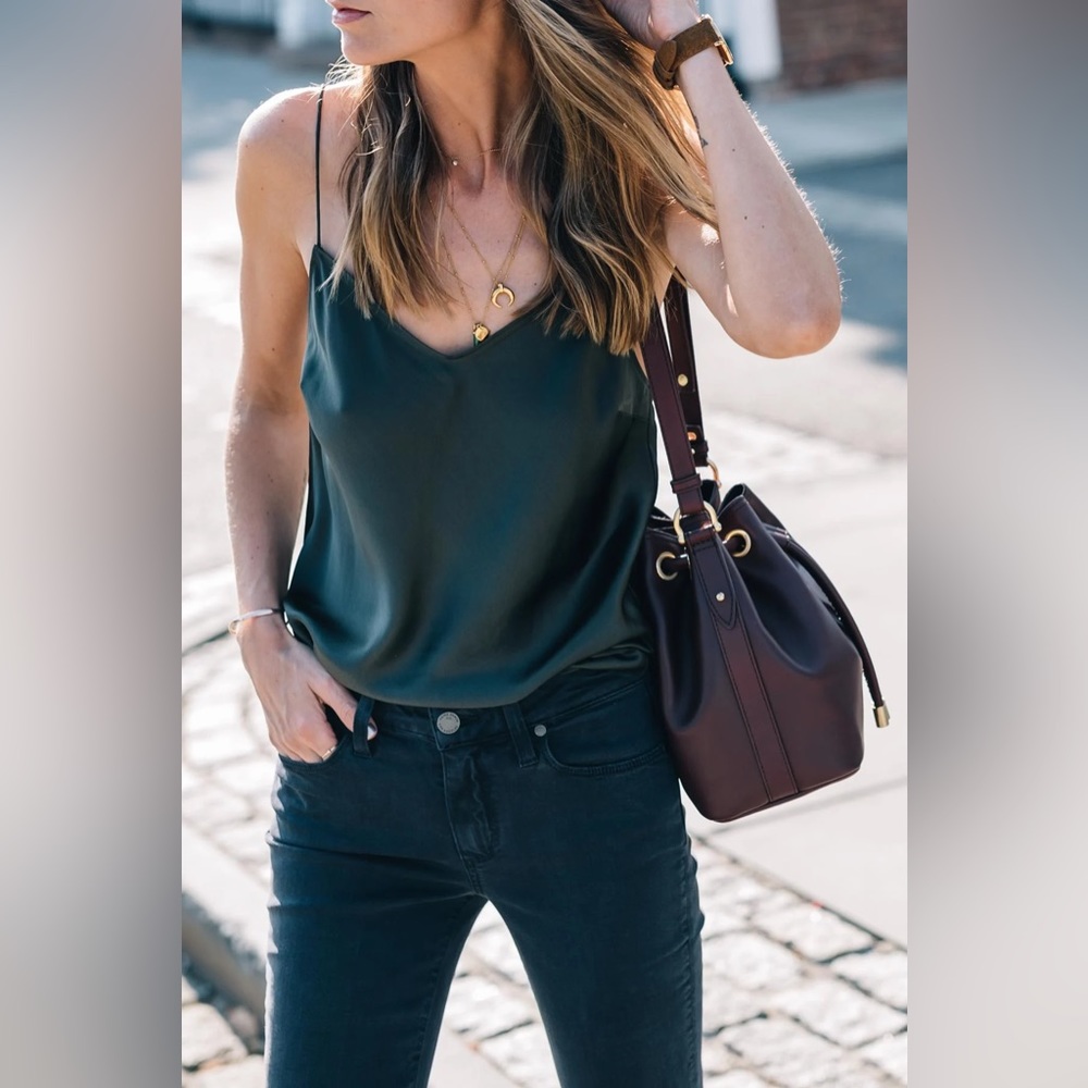 NWOT Paige Cicely Cami in Olive Dark Green Size Large 100% Silk